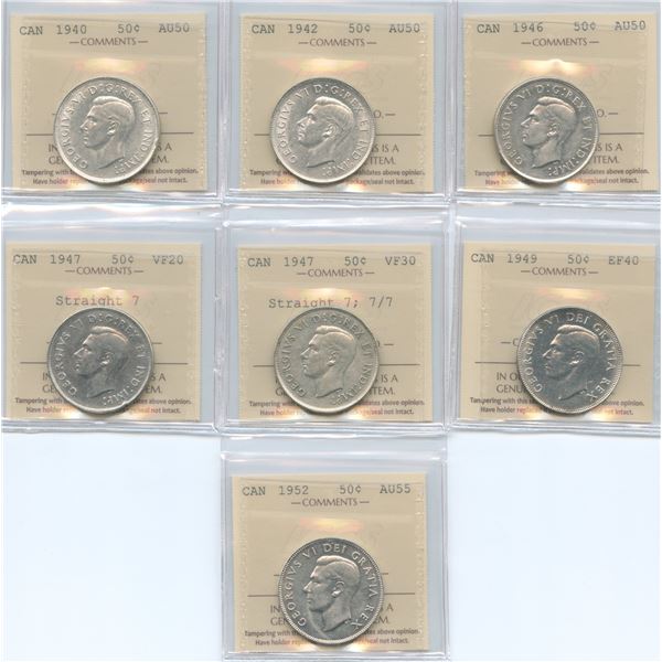 Lot of 7 ICCS Graded Fifty Cents