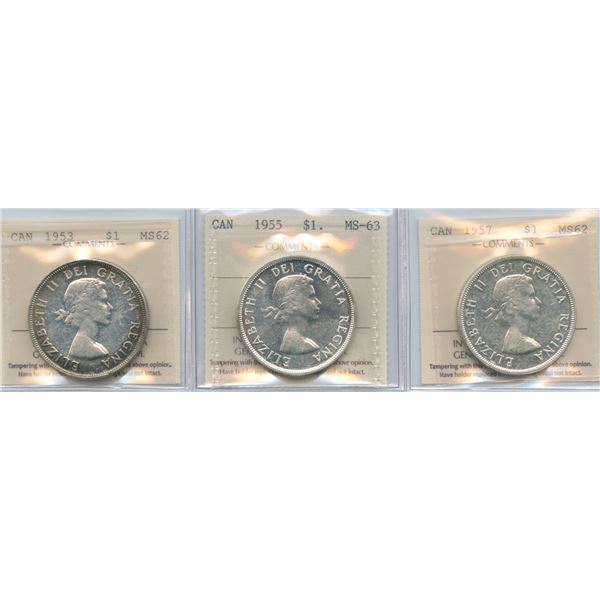 1953, 1955 & 1957 Silver Dollar
