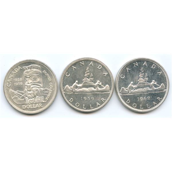 1958, 1959 & 1962 Silver Dollars