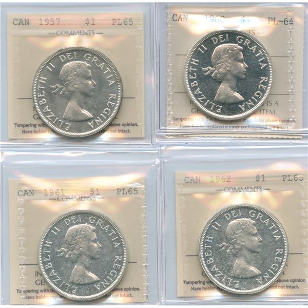 Lot of 4 ICCS Graded 1957 to 1962 Proof Like Silver Dollars