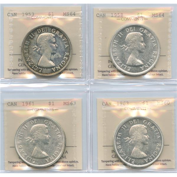 Lot of 4 ICCS Graded 1953 to 1963 Silver Dollars