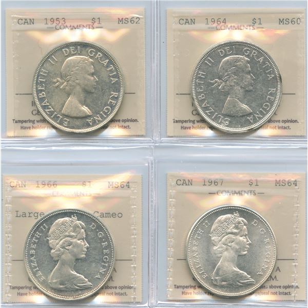 Lot of 4 ICCS Graded 1953 to 1967 Silver Dollars