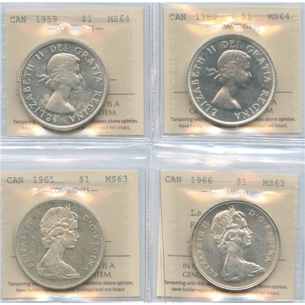 Lot of 4 ICCS Graded 1959 to 1966 Silver Dollars