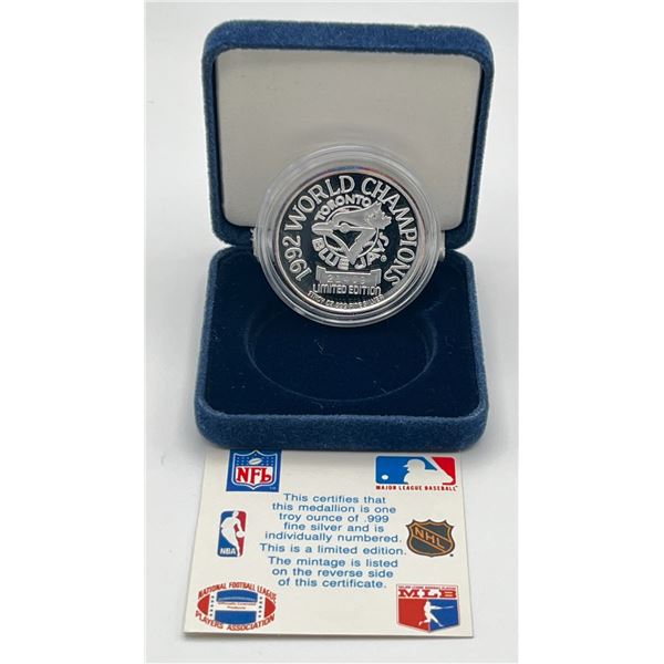 1992 World Series Silver Round in Case & COA