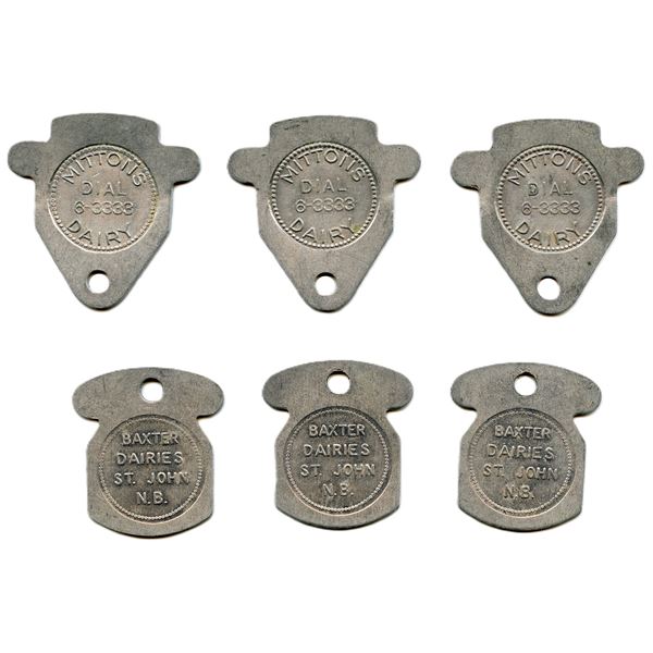 Lot of Twenty-One New Brunswick Milk Tokens.