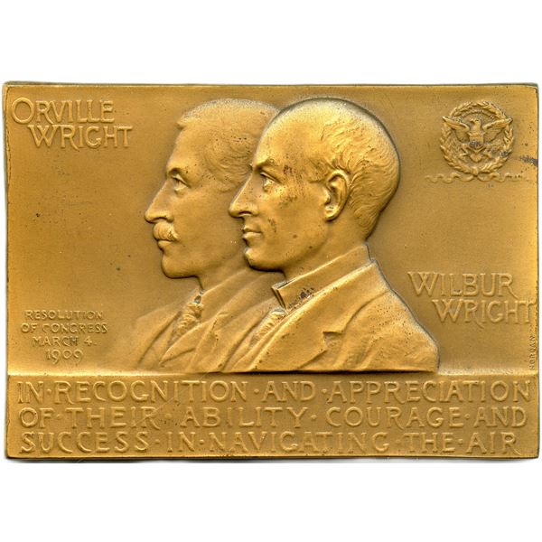 USA. 1909 Orville and Wilbur Wright Bronze Plaque.