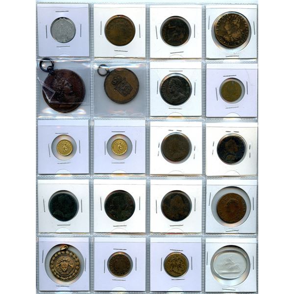 Treasure Chest of Twenty Foreign Coins and Tokens.