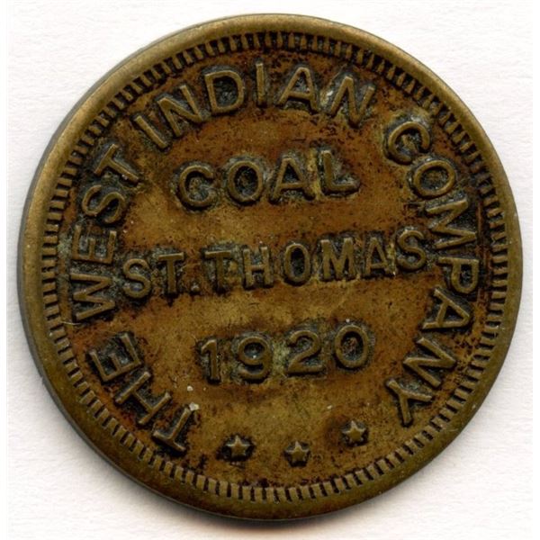 West Indian Coal Company Tally Token, St. Thomas, 1920