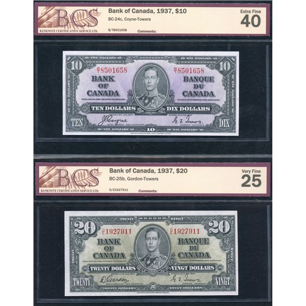 Bank of Canada $10 & $20, 1937