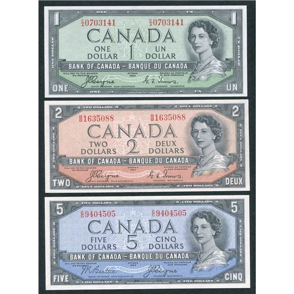 Bank of Canada $1-$5, 1954 Devil's Face Set