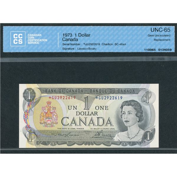 Bank of Canada $1, 1973 - *GU Replacement
