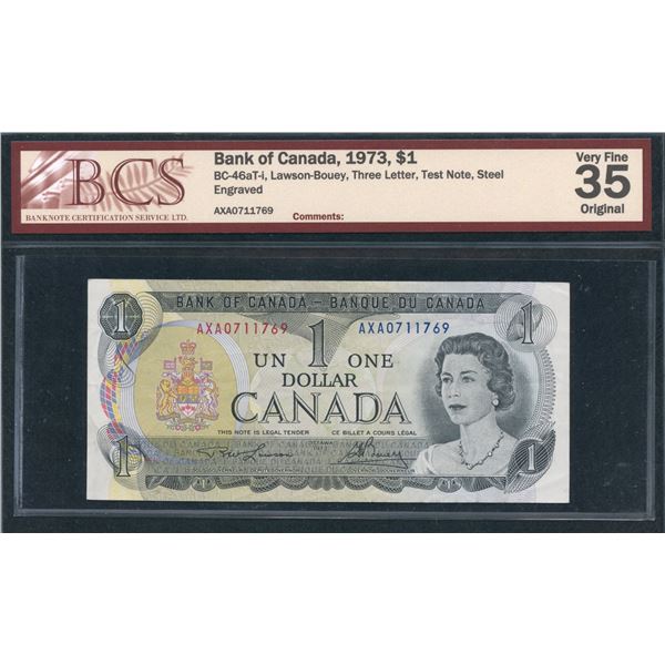 Bank of Canada $1, 1973 - AXA Test Note - Steel