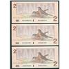 Image 1 : Bank of Canada $2, 1986 - Lot of 3 Changeover's