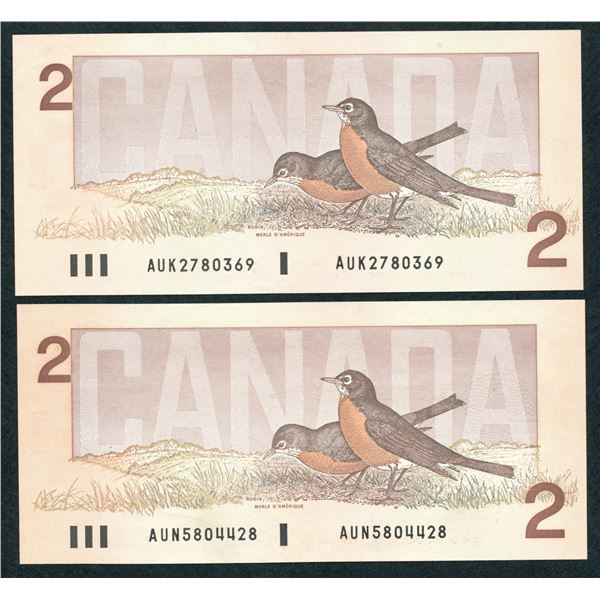Bank of Canada $2, 1986 - Lot of 2 Changeover's