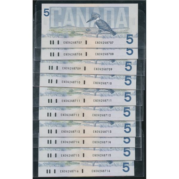 Bank of Canada $5, 1986 - Lot of 10 Consecutives