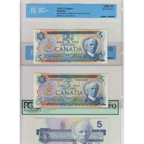 Bank of Canada $5, 1972 & 1979 & 1986 - Lot