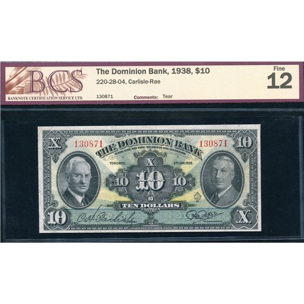 Dominion Bank $10, 1938
