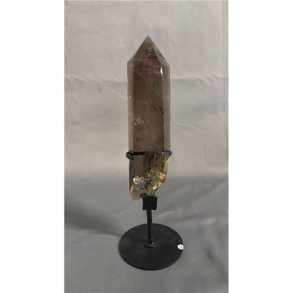 SMOKEY QUARTZ 8.5" CRYSTAL TOWER ON STAND