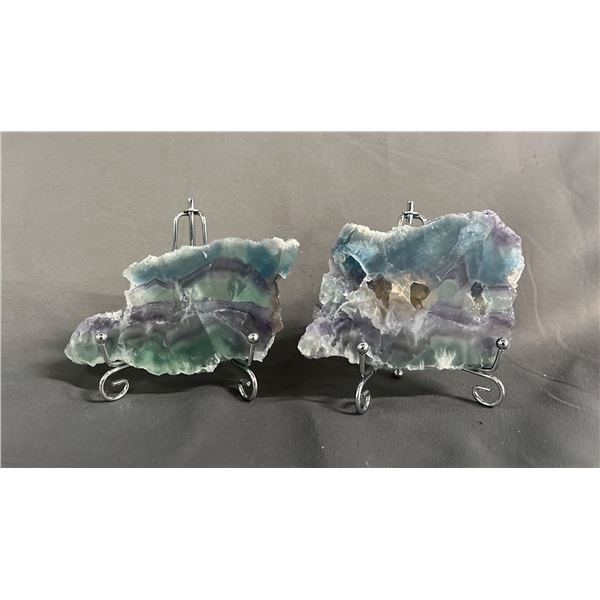 (2) RAINBOW FLOURITE SLICES ON STANDS