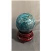 Image 1 : 3.5" BLUE APATITE SPHERE ON ROTATING WOOD STAND