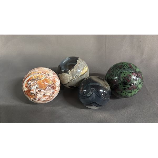 (4) ASSORTED AGATE SPHERES: SIZES RANGE 2" - 2.5" DIAMETER