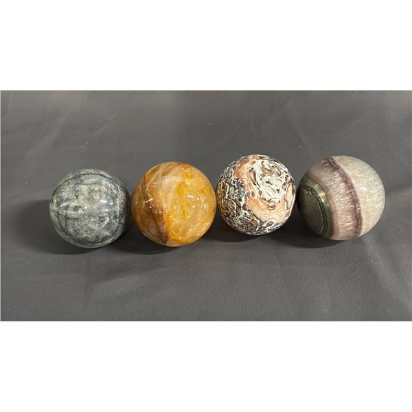 FLUORITE, MOONSTONE, GOLDEN HEALER QUARTZ & MONEY AGATE SPHERES: 2" - 2.5"