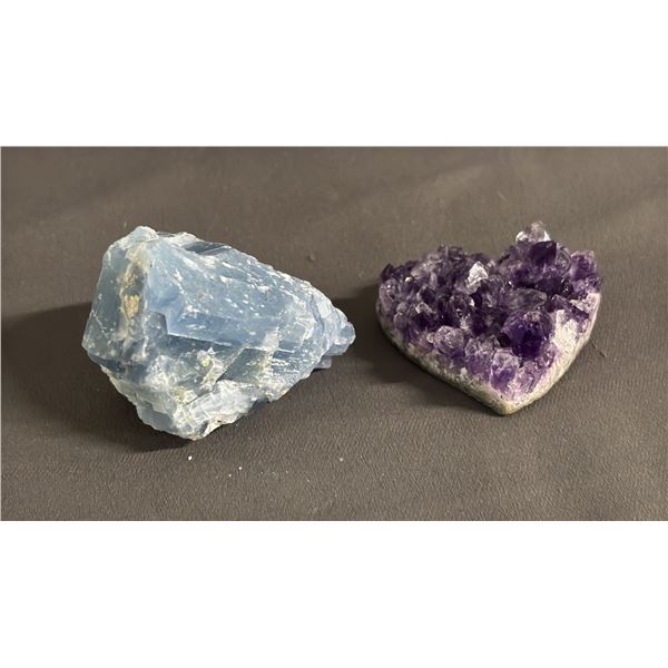 BLUE FLUORITE CRYSTAL & FIBROUS MALACHITE