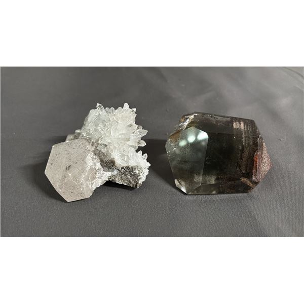 CLEAR QUARTZ CRYSTAL CLUSTER & GARDEN QUARTZ CRYSTAL: BOTH ARE APPROX. 4"