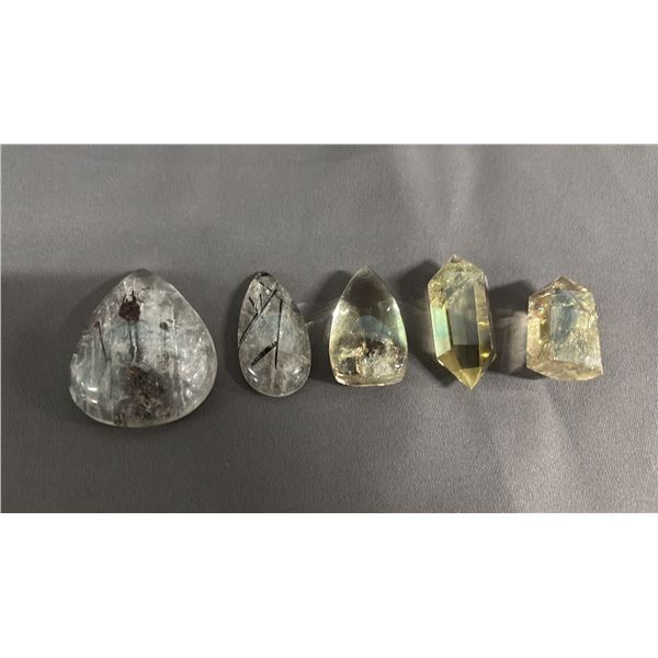 COLLECTION OF SMOKEY QUARTZ AND QUARTZ WITH BLACK TOURMALINE INCLUSIONS