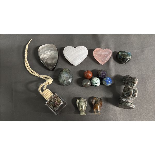 COLLECTION OF RAINBOW OBSIDIAN, WHITE AGATE, ROSE QUARTZ & MORE