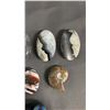 Image 4 : COLLECTION OF DENDRITIC AGATE, CRAZY LACE AGATE, AMMONITE FOSSIL & MORE: IN CLEAR GLASS BOWL