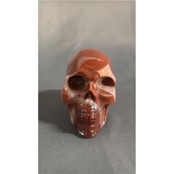 CARVED RED AGATE GEODE SKULL: APPROX. 3" TALL