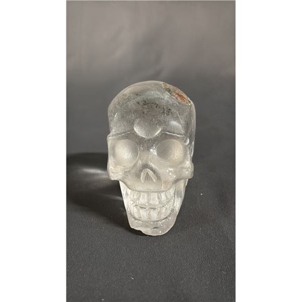 CARVED CLEAR QUARTZ SKULL: APPROX. 3" TALL