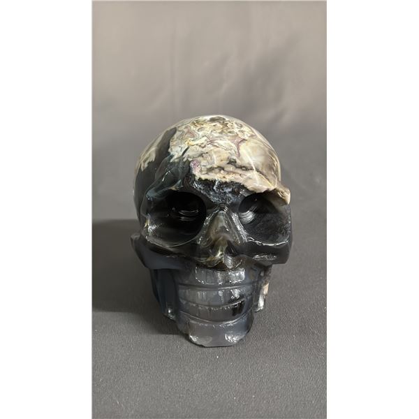 CARVED VOLCANO AGATE SKULL: APPROX. 3" TALL