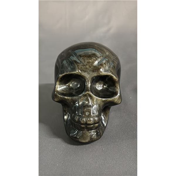 CARVED BLACK OBSIDIAN SKULL: APPROX. 3" TALL