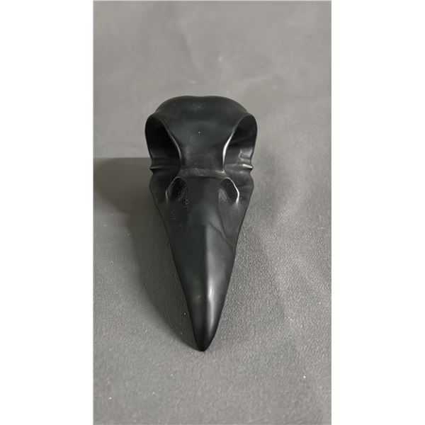 CARVED OBSIDIAN RAVEN SKULL: APPROX. 4" LONG X 1.5" TALL