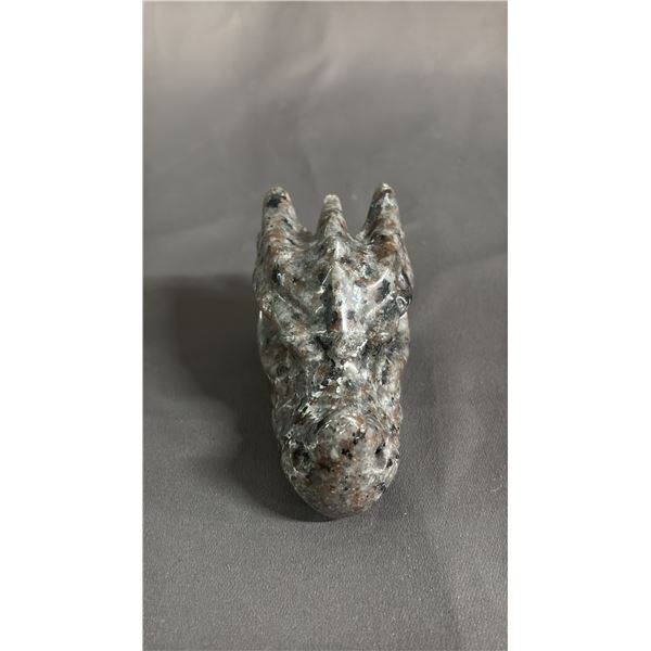 CARVED YOOPERLITE DRAGON'S HEAD (GLOWS UNDER UV LIGHT): APPROX. 3.5"L X 2"W X 2"D