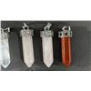 Image 3 : COLLECTION OF ASSORTED CRYSTAL POINT PENDANTS & A .925 SILVER BRACELET WITH A FIRE OPAL CABOCHON