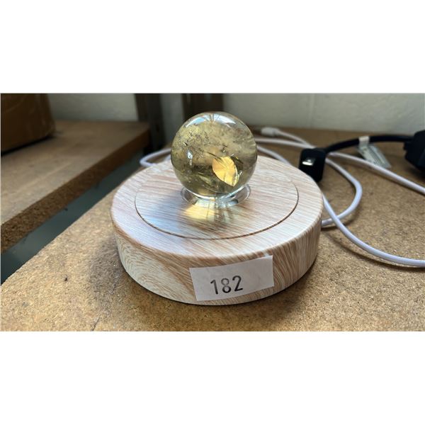 1.5" QUARTZ CRYSTAL SPHERE ON WOOD LED ILLUMINATED BASE: SELECTABLE LIGHT COLOURS & MODES