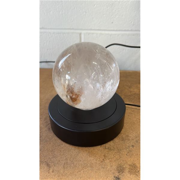 3" QUARTZ CRYSTAL SPHERE ON BLACK LED ILLUMINATED BASE: SELECTABLE LIGHT COLOURS & MODES