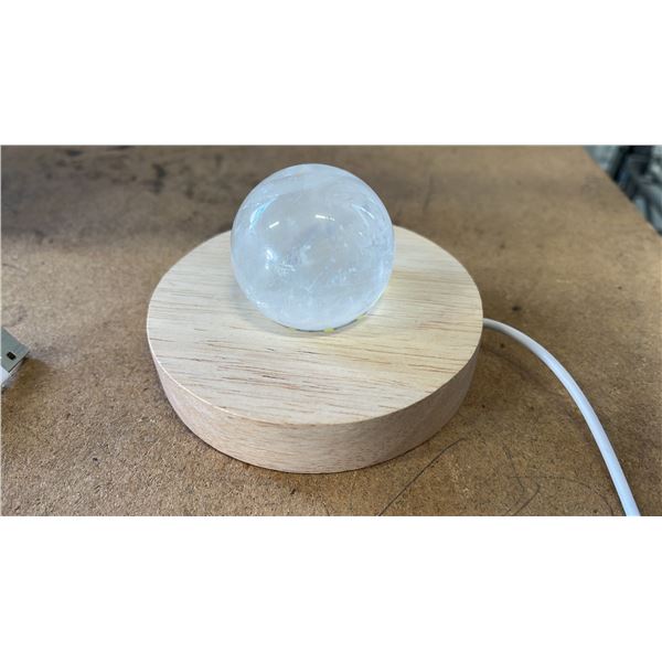 1.5" QUARTZ CRYSTAL SPHERE ON WOOD LED ILLUMINATED STAND: USB POWER CORD