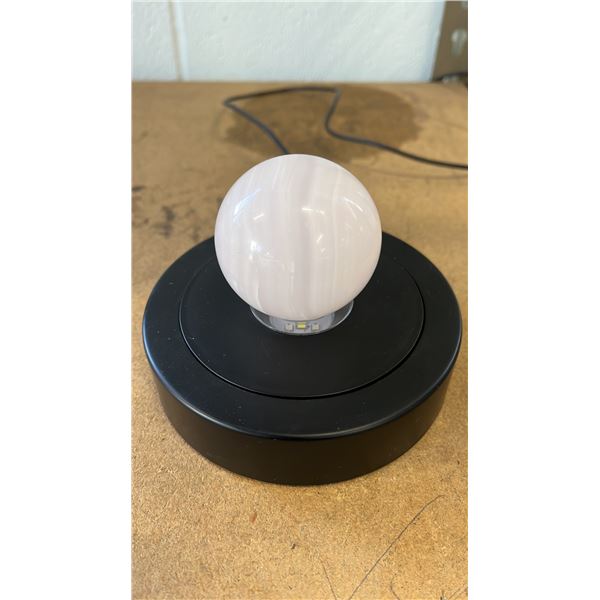 2" WHITE CRYSTAL SPHERE ON BLACK LED ILLUMINATED STAND: SELECTABLE LIGHT COLOURS & MODES