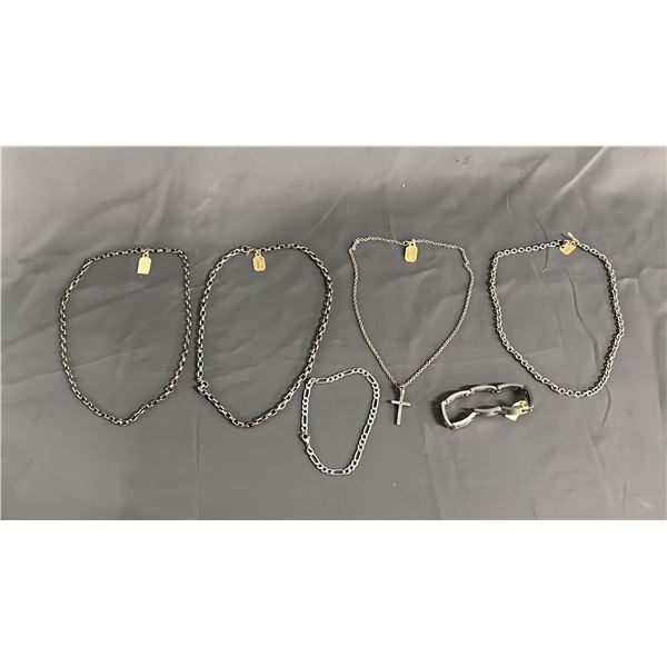 COLLECTION OF TITANIUM JEWELRY: ASSORTED CHAIN NECKLACES, CRUCIFIX ON CHAIN & BRACELET