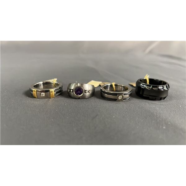 (4) ASSORTED TITANIUM RINGS: SIZES RANGE FROM 7.5 TO 10.5