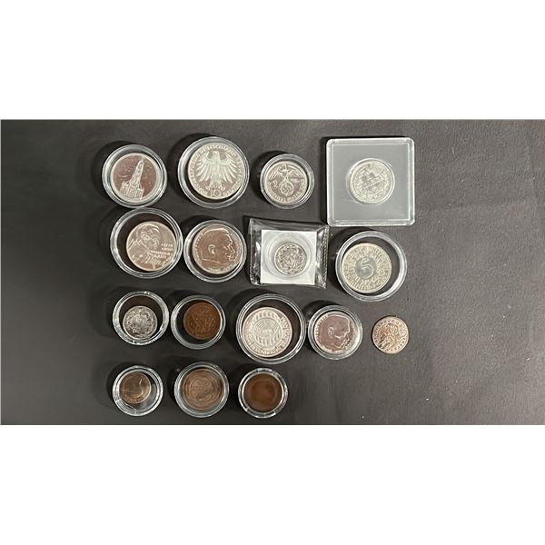 COLLECTION OF ASSORTED VINTAGE GERMAN & PRUSSIAN COINS IN CAPSULES