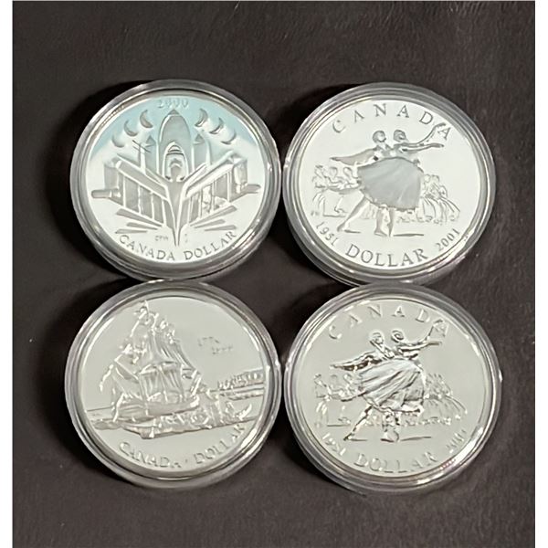 (4) ASSORTED CANADIAN .925 SILVER COMMEMORATIVE $1 COINS IN CAPSULES: 1999 - 2000