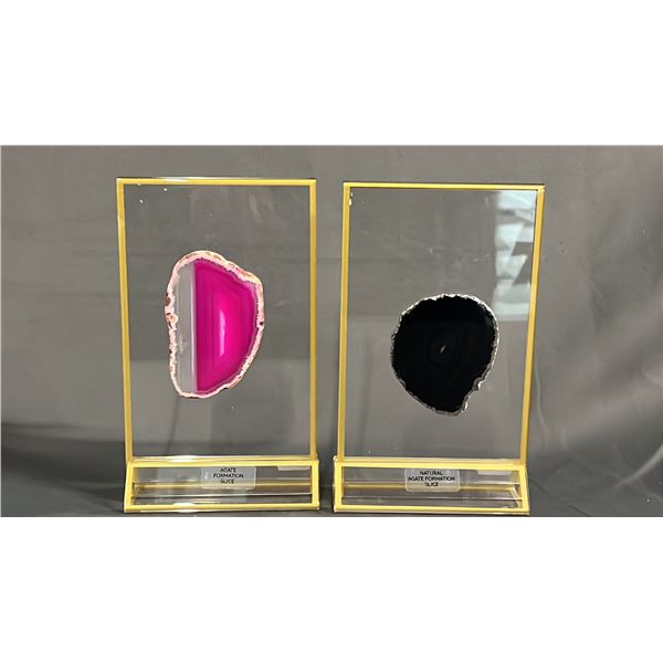 (2) AGATE FORMATION SLICES ON DISPLAY STANDS