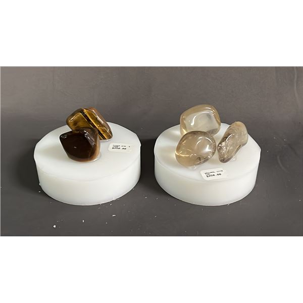 TIGER'S EYE STONES ON STAND & NATURAL CITRINE ON STAND