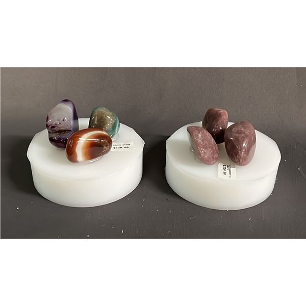 AGATE STONES ON STAND & STRAWBERRY QUARTZ ON STAND