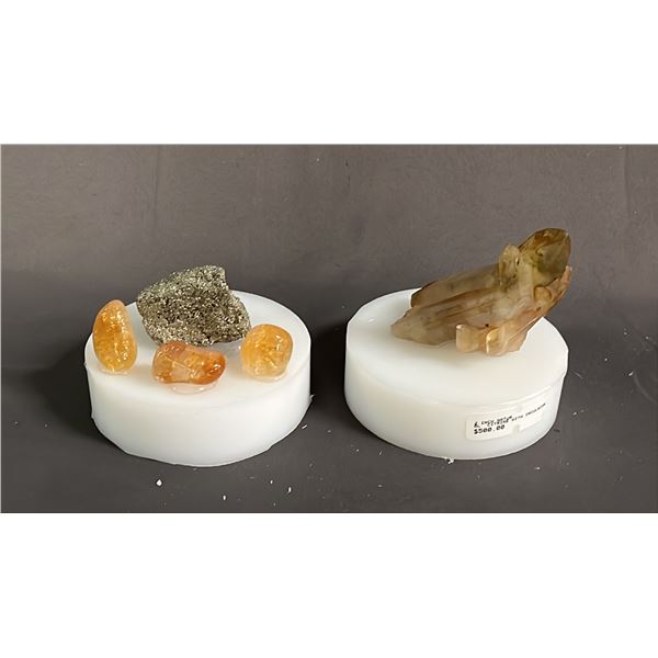 2" NATURAL CITRINE WITH INCLUSION ON STAND & PYRITE WITH POLISHED QUARTZ ON STAND